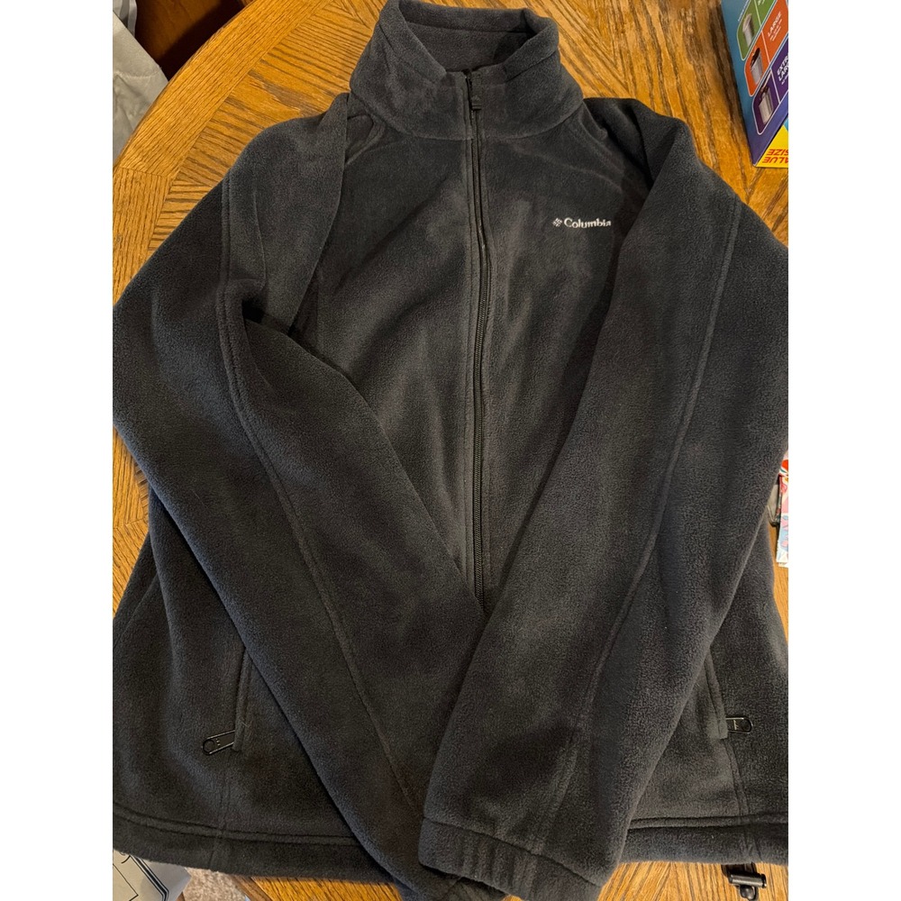 Columbia Mens XL Full Zip Fleece Jacket Dark Gray Mock Neck Outdoor Layering
